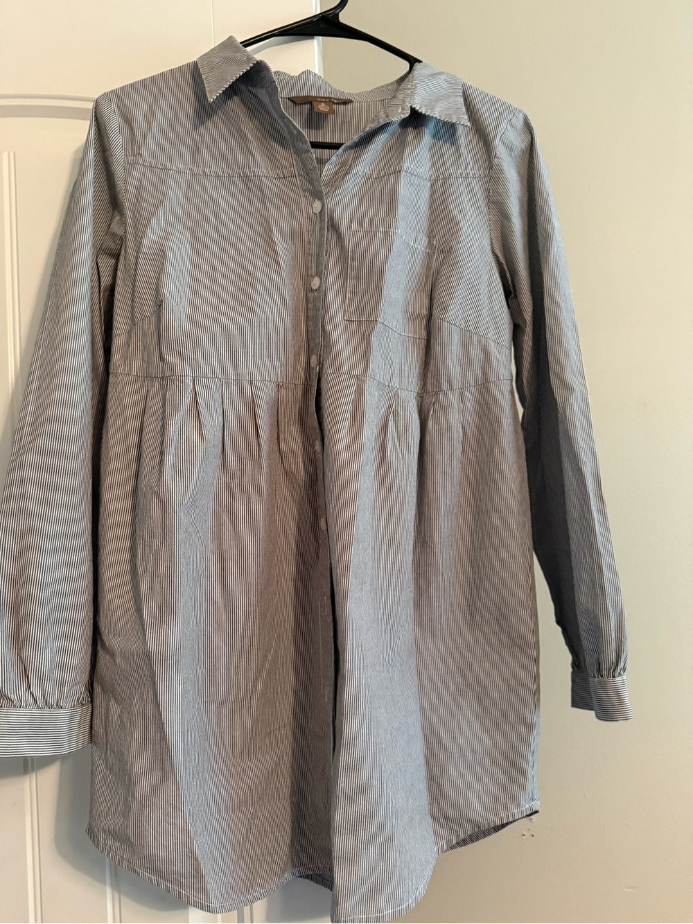 Pink Twill Gray Pinstripe Button-Down Tunic